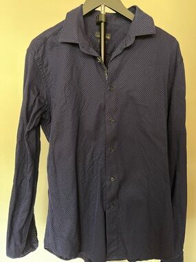 Blag tag Zara Man Slim Fit Navy Patterned Dress Shirt slim fit